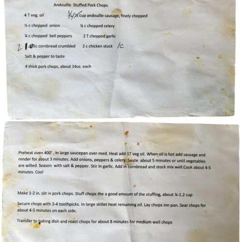 Andouille Stuffed Pork Chop recipe card