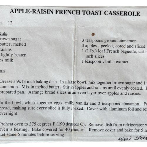 apple-raisin french toast casserole recipe card