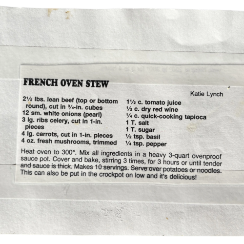 french over stew recipe card