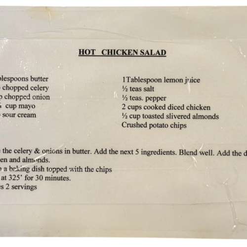 Hot chicken salad recipe card