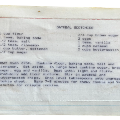 oatmeal scotchie recipe card