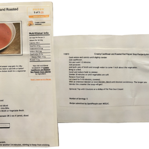 cauliflower soup recipe card