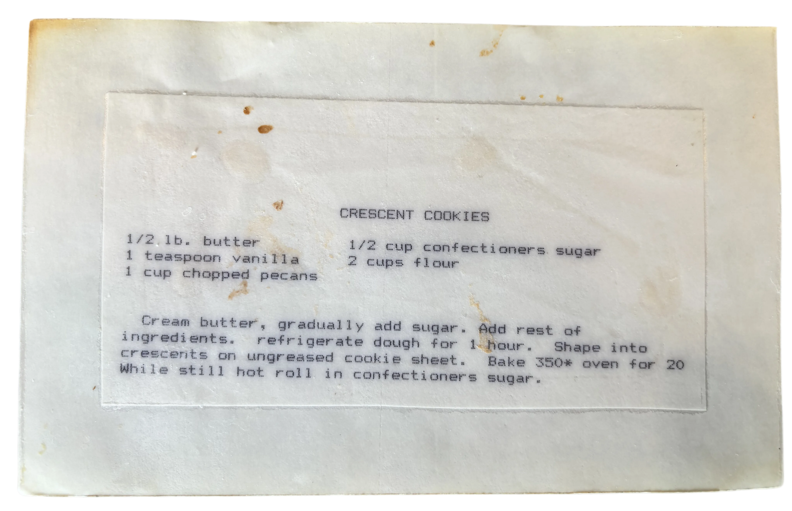 crescent cookie recipe card