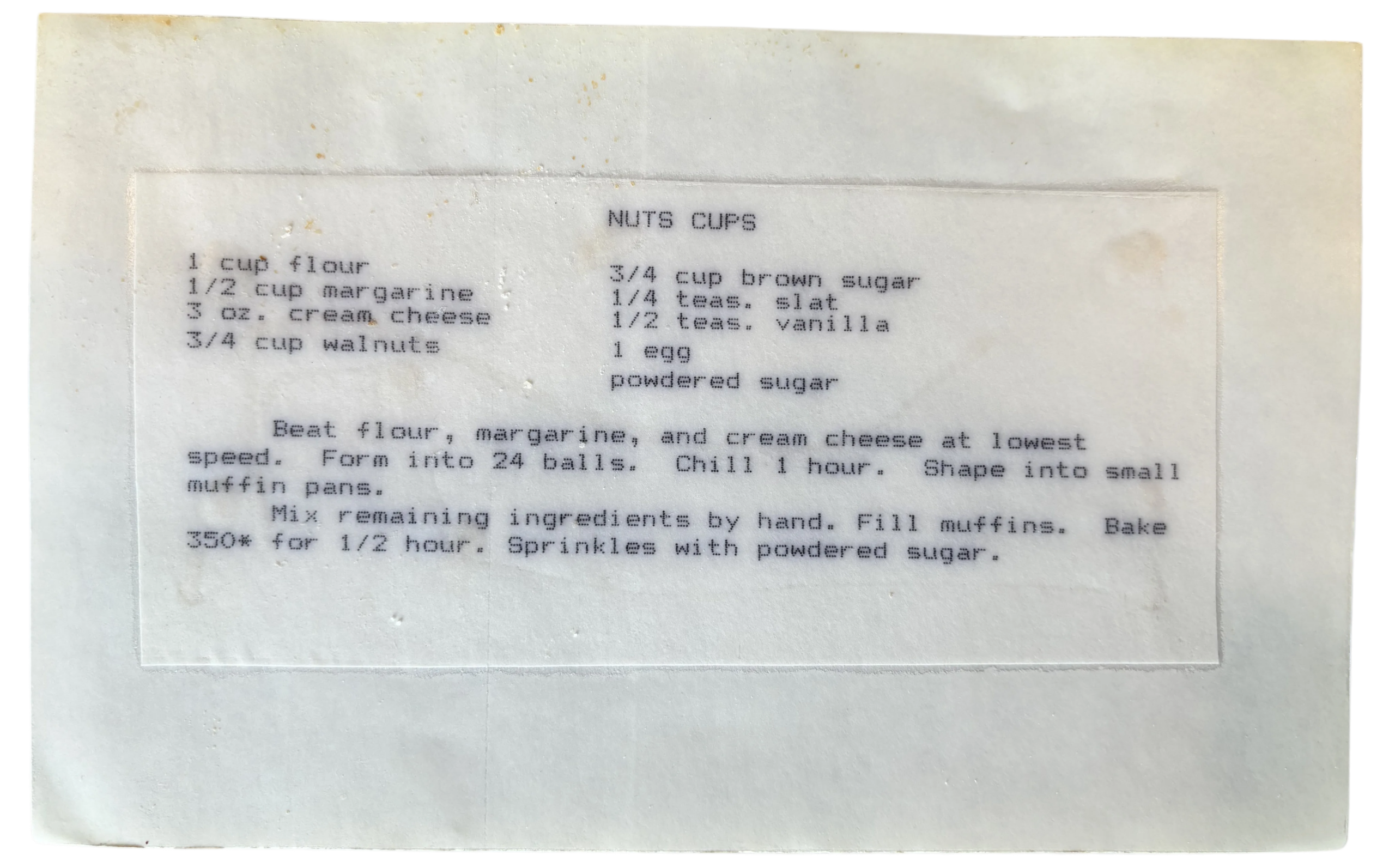 nut cup recipe card
