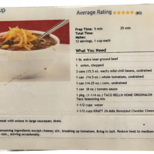 taco soup recipe card